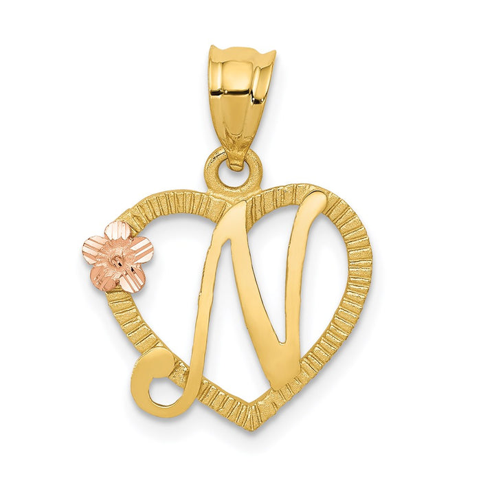 Million Charms 14K Two-Tone Alphabet Letter Initial N In Heart Charm