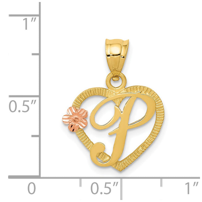 Million Charms 14K Two-Tone Alphabet Letter Initial P In Heart Charm