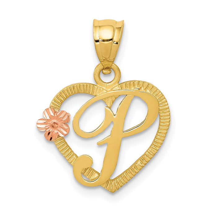 Million Charms 14K Two-Tone Alphabet Letter Initial P In Heart Charm