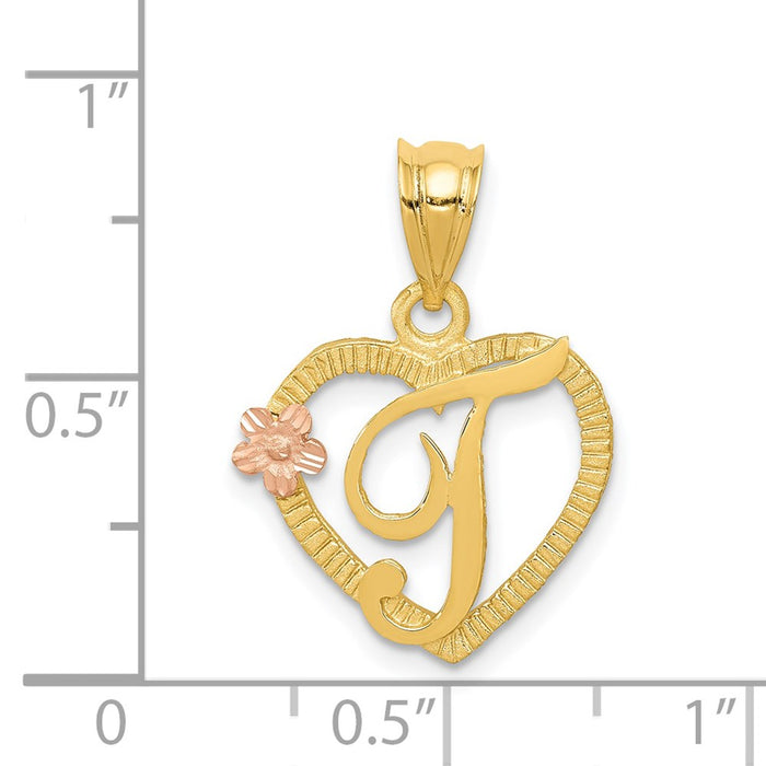 Million Charms 14K Two-Tone Alphabet Letter Initial T In Heart Charm