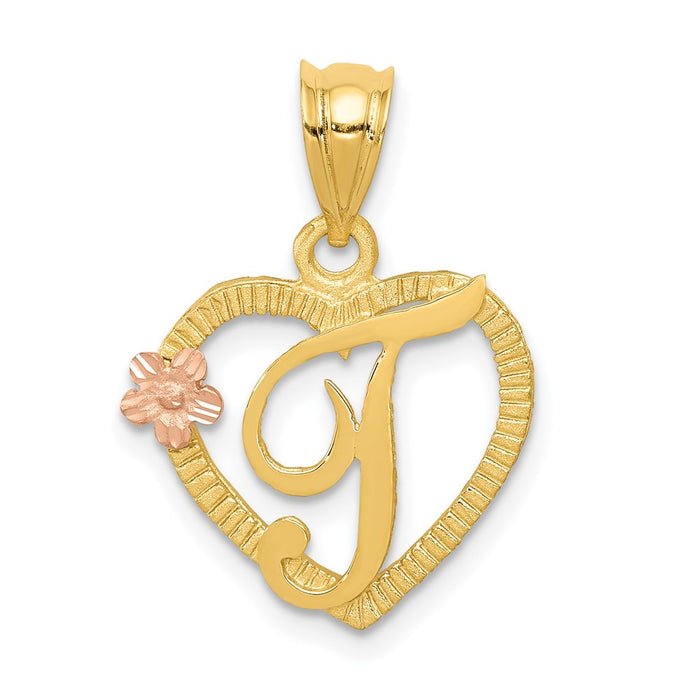 Million Charms 14K Two-Tone Alphabet Letter Initial T In Heart Charm