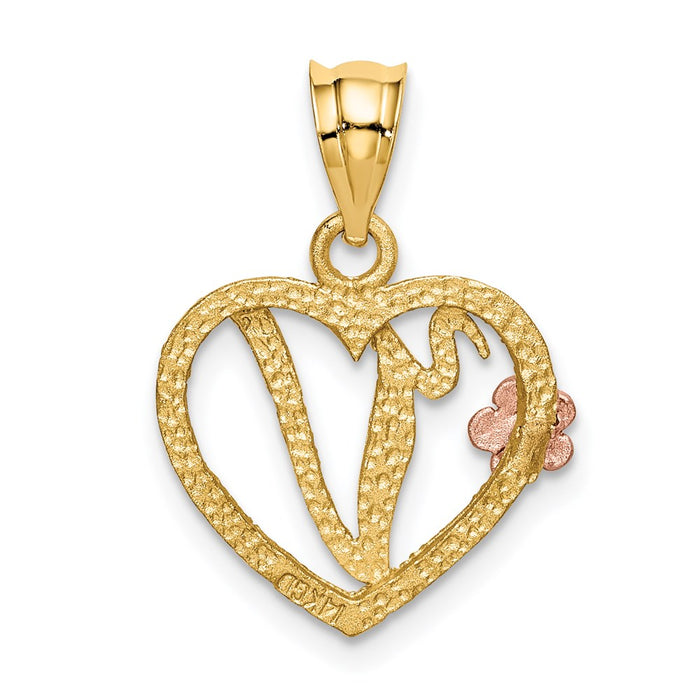 Million Charms 14K Two-Tone Alphabet Letter Initial V In Heart Charm