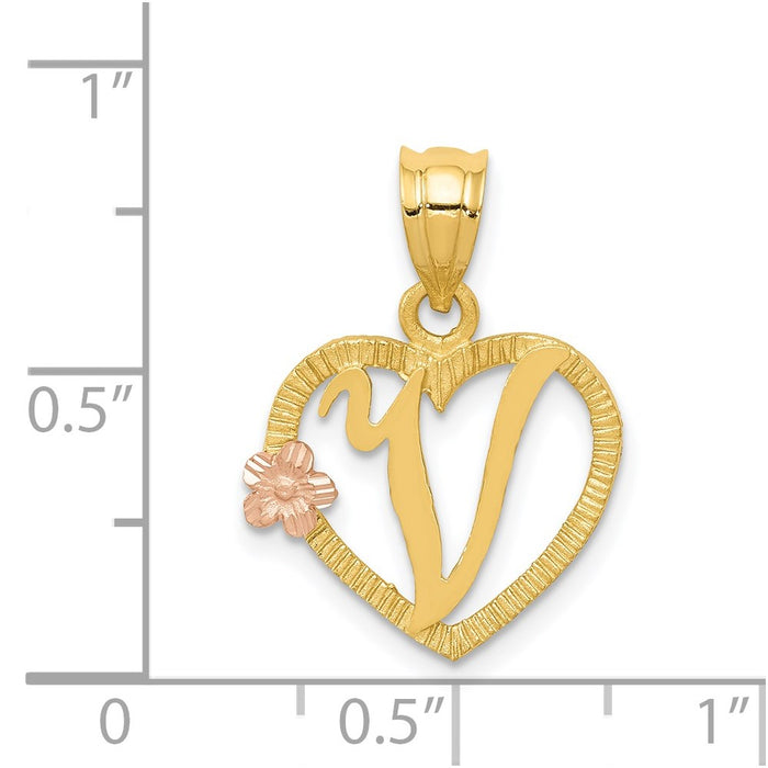 Million Charms 14K Two-Tone Alphabet Letter Initial V In Heart Charm