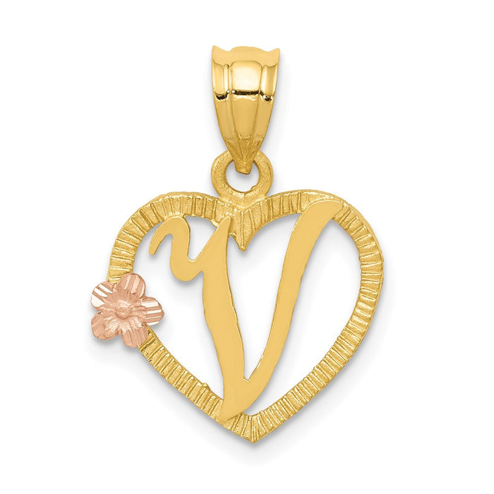 Million Charms 14K Two-Tone Alphabet Letter Initial V In Heart Charm