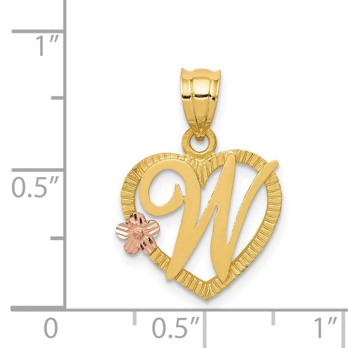 Million Charms 14K Two-Tone Alphabet Letter Initial W In Heart Charm