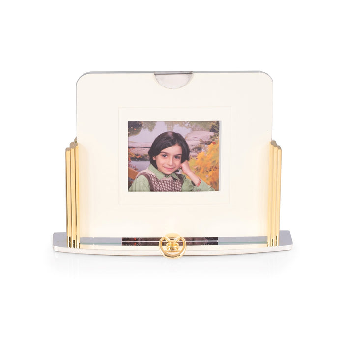 Occasion Gallery Silver Color Two Tone, Gold and Silver Plated Picture Frame with Openings for Both 4x4 and 3x3.5 Pictures (front and rear) 9 L x 1.65 W x 7 H in.