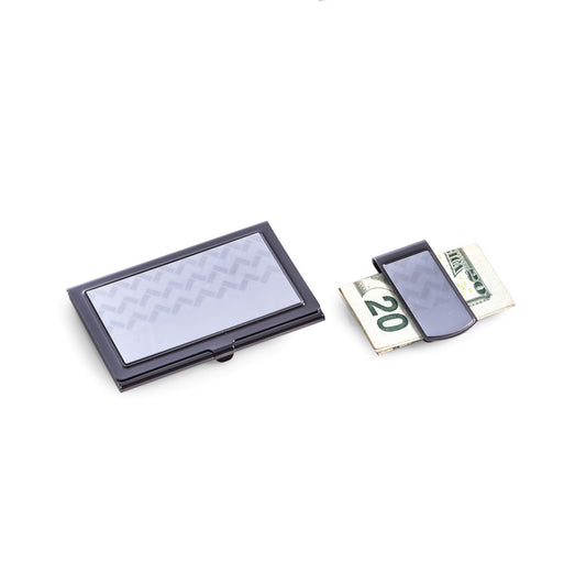 Occasion Gallery Gun Metal/Silver Color Gunmetal Finished & Silver Plated Money Clip and Business Card Case Set. 1 L x 2.15 W x 0.15 H in.