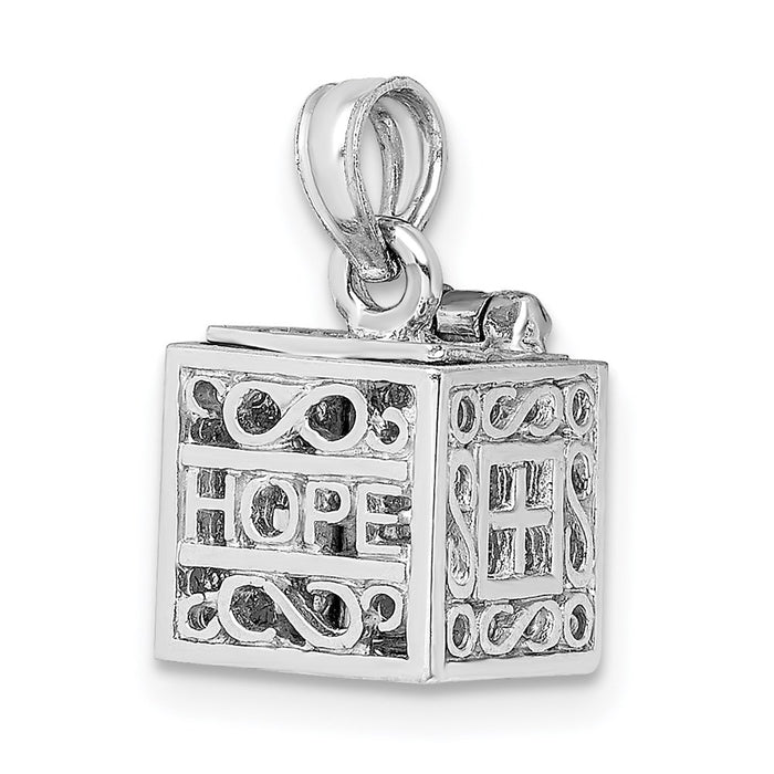 Million Charms 14K White Gold Themed 3-D Prayer Box With Faith & Hope Charm