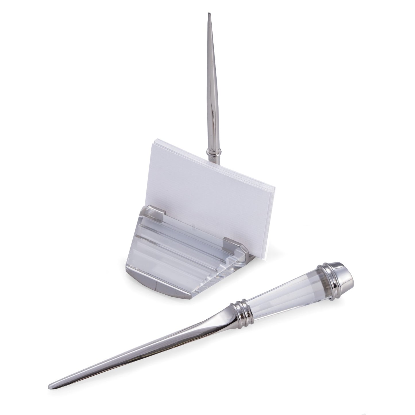 Occasion Gallery Crystal/Silver Color Crystal and Silver Plated Pen Stand with Business Card Holder and Letter Opener Gift Set.  3.5 L x 3.5 W x 6.75 H in.