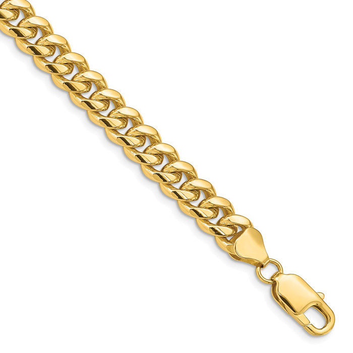 Million Charms 14k Yellow Gold 6.75mm Solid Miami Cuban Chain, Chain Length: 8.5 inches