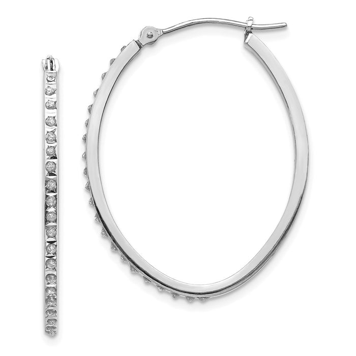 Million Charms 14k White Gold Diamond Fascination Oval Hinged Hoop Earrings, 31mm x 2mm