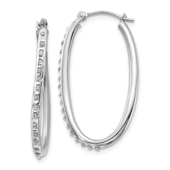 Million Charms 14k White Gold Diamond Fascination Oval Hinged Hoop Earrings, 31mm x 2mm