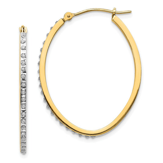 Million Charms 14k Yellow Gold Diamond Fascination Oval Hinged Hoop Earrings, 31mm x 2mm