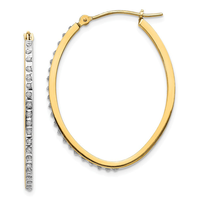 Million Charms 14k Yellow Gold Diamond Fascination Oval Hinged Hoop Earrings, 31mm x 2mm