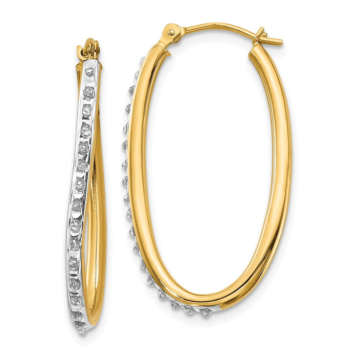 Million Charms 14k Yellow Gold Diamond Fascination Oval Twist Hoop Earrings, 31mm x 2mm