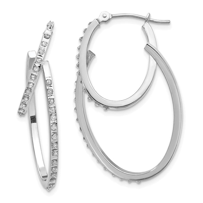 Million Charms 14k White Gold Diamond Fascination Hinged Double Hoop Earrings, 31mm x 2mm