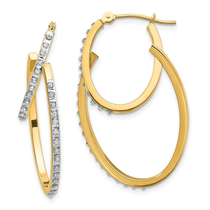 Million Charms 14k Yellow Gold Diamond Fascination Hinged Double Hoop Earrings, 31mm x 2mm