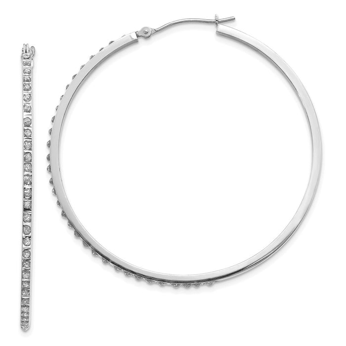 Million Charms 14k White Gold Diamond Fascination Lg Round Hinged Hoop Earrings, 49mm x 2mm