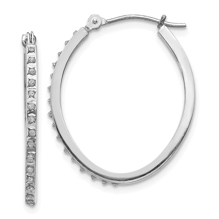 Million Charms 14k White Gold Diamond Fascination Oval Hinged Hoop Earrings, 29mm x 2mm