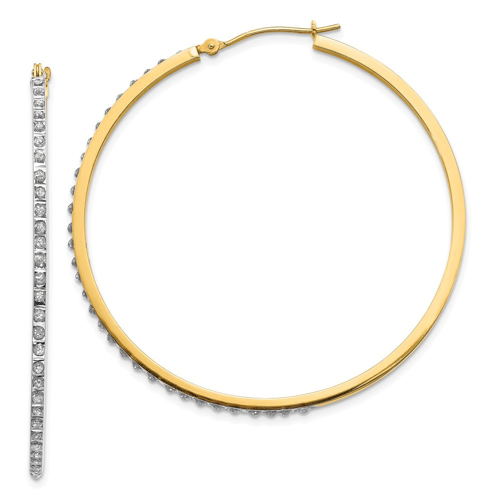 Million Charms 14k Yellow Gold Diamond Fascination Large Round Hinged Hoop Earrings, 46mm x 2mm