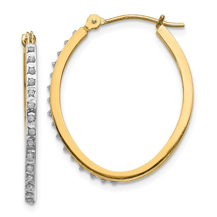 Million Charms 14k Yellow Gold Diamond Fascination Oval Hinged Hoop Earrings, 29mm x 2mm
