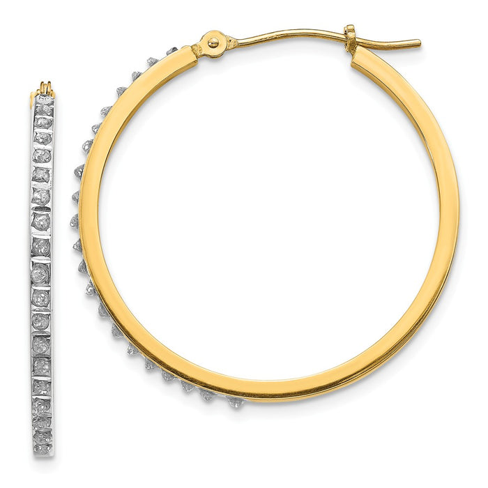 Million Charms 14k Yellow Gold Diamond Fascination Round Hinged Hoop Earrings, 27mm x 2mm