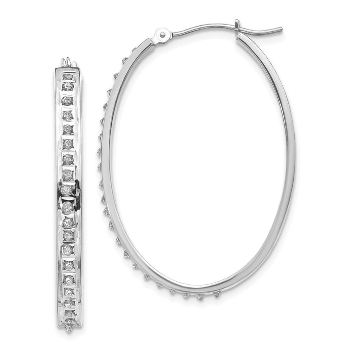 Million Charms 14k White Gold Diamond Fascination Oval Hinged Hoop Earrings, 37mm x 4mm