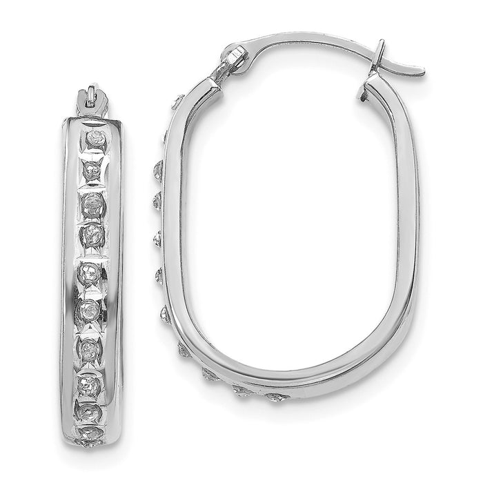 Million Charms 14k White Gold Diamond Fascination Squared Hinged Hoop Earrings, 21mm x 3mm