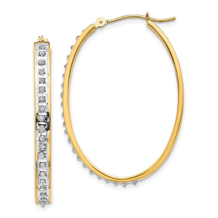 Million Charms 14k Yellow Gold Diamond Fascination Oval Hinged Hoop Earrings, 37mm x 4mm