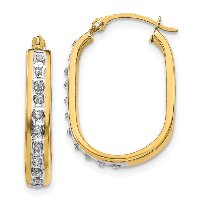 Million Charms 14k Yellow Gold Diamond Fascination Squared Hinged Hoop Earrings, 21mm x 3mm