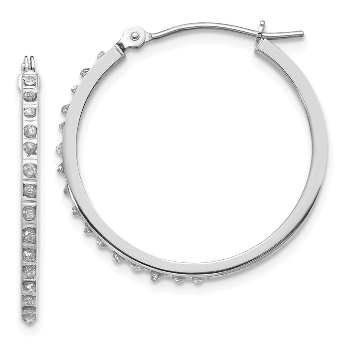 Million Charms 14k White Gold Diamond Fascination Round Hinged Hoop Earrings, 26mm x 2mm