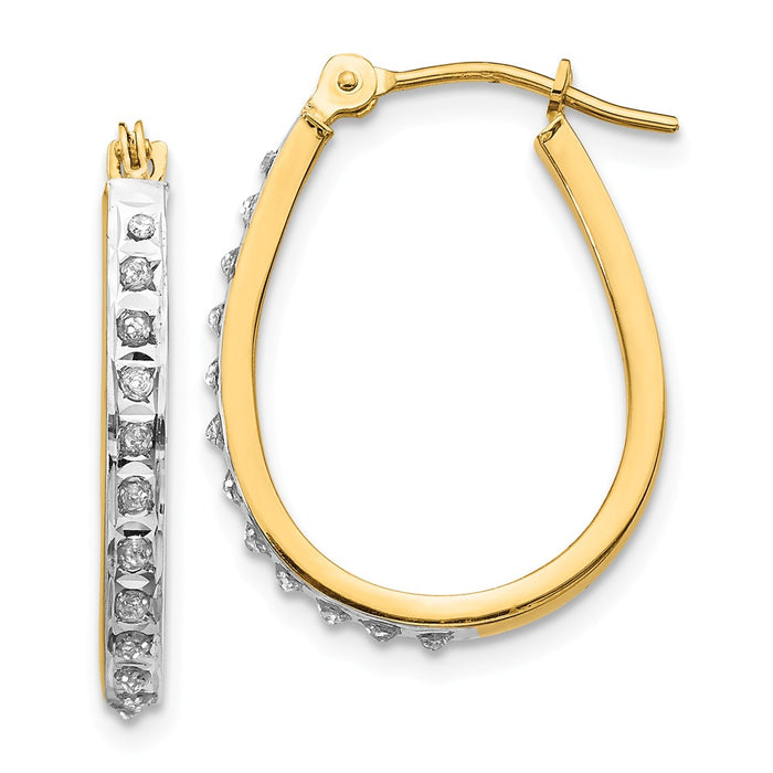 Million Charms 14k Yellow & Rhodium Diamond Fascination Oval Hinged Hoop Earrings, 18mm x 2mm