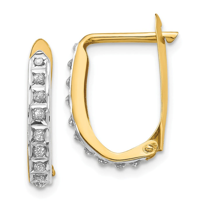 Million Charms 14k Yellow Gold Diamond Fascination Leverback Hinged Hoop Earrings, 16mm x 2mm