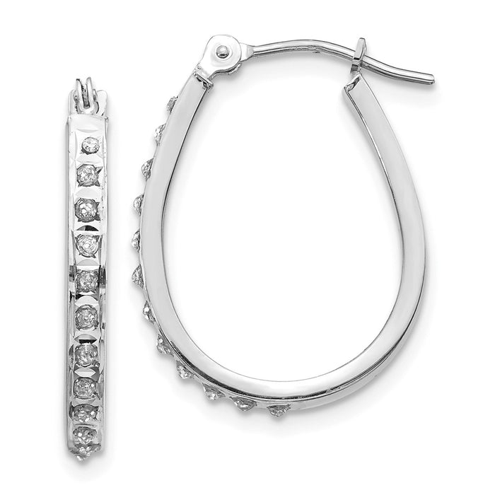 Million Charms 14k White Diamond Fascination Oval Hinged Hoop Earrings, 18mm x 2mm