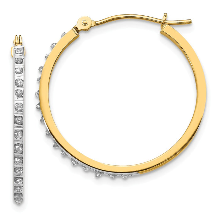 Million Charms 14k Yellow Gold Diamond Fascination Round Hinged Hoop Earrings, 26mm x 2mm