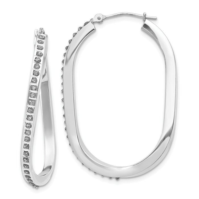 Million Charms 14k White Gold Diamond Fascination Oval Twist Hinged Hoop Earrings, 40mm x 2mm