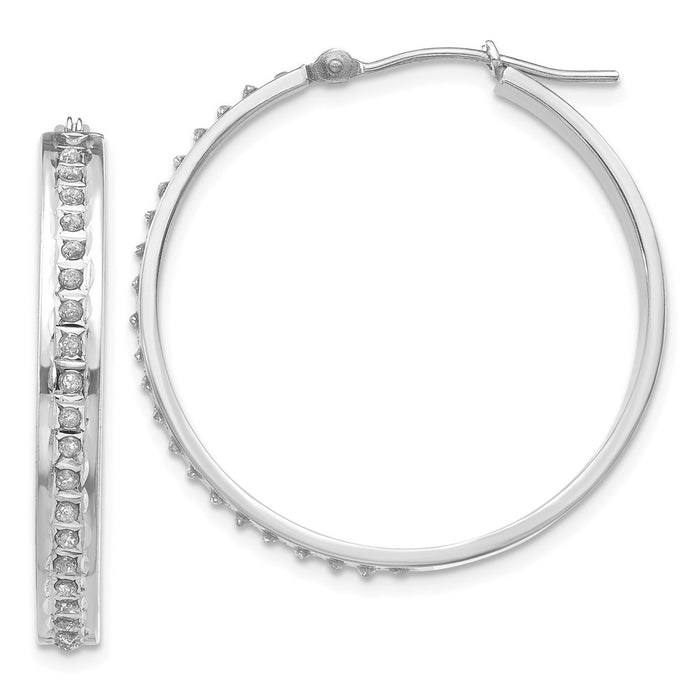 Million Charms 14k White Gold Diamond Fascination Round Hinged Hoop Earrings, 31mm x 4mm