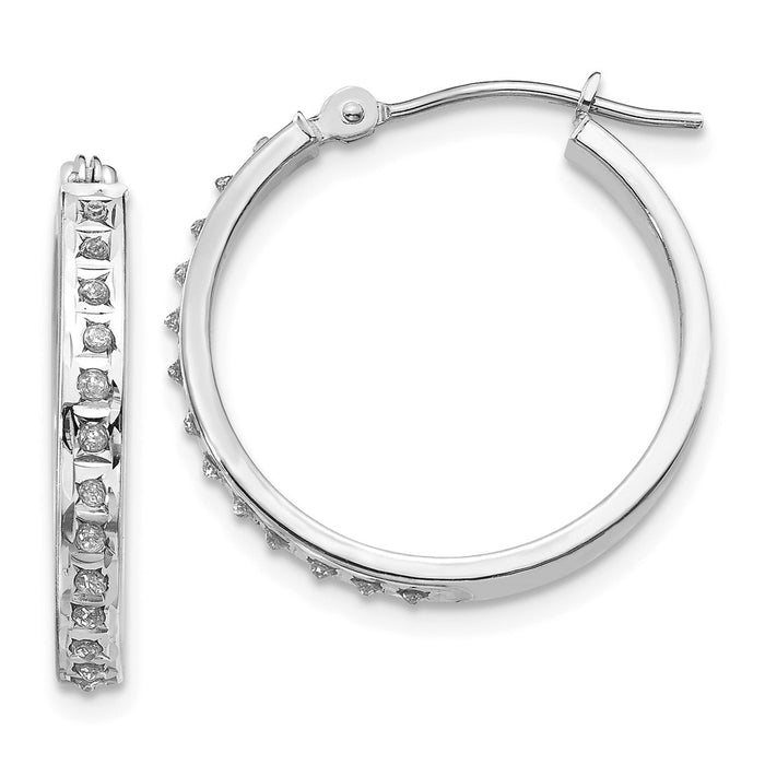 Million Charms 14k White Gold Diamond Fascination Round Hinged Hoop Earrings, 21mm x 3mm