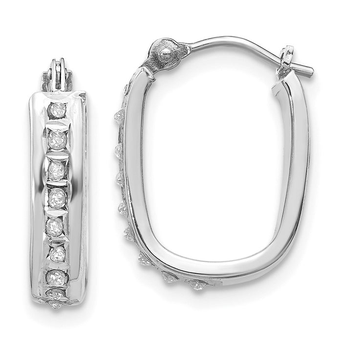 Million Charms 14k White Gold Diamond Fascination Squared Hinged Hoop Earrings, 16mm x 4mm