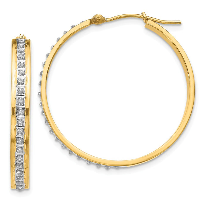 Million Charms 14k Yellow Gold Diamond Fascination Round Hinged Hoop Earrings, 31mm x 4mm