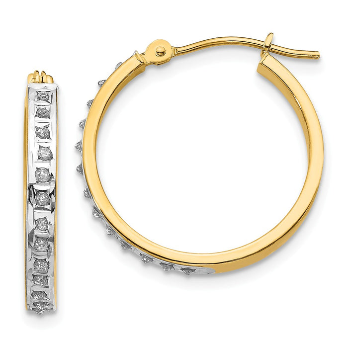 Million Charms 14k Yellow Gold Diamond Fascination Round Hinged Hoop Earrings, 21mm x 3mm