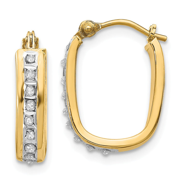 Million Charms 14k Yellow Gold Diamond Fascination Squared Hinged Hoop Earrings, 16mm x 4mm