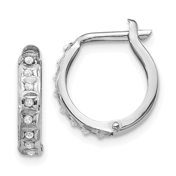 Million Charms 14k White Gold Diamond Fascination Round Hinged Hoop Earrings, 13mm x 2mm