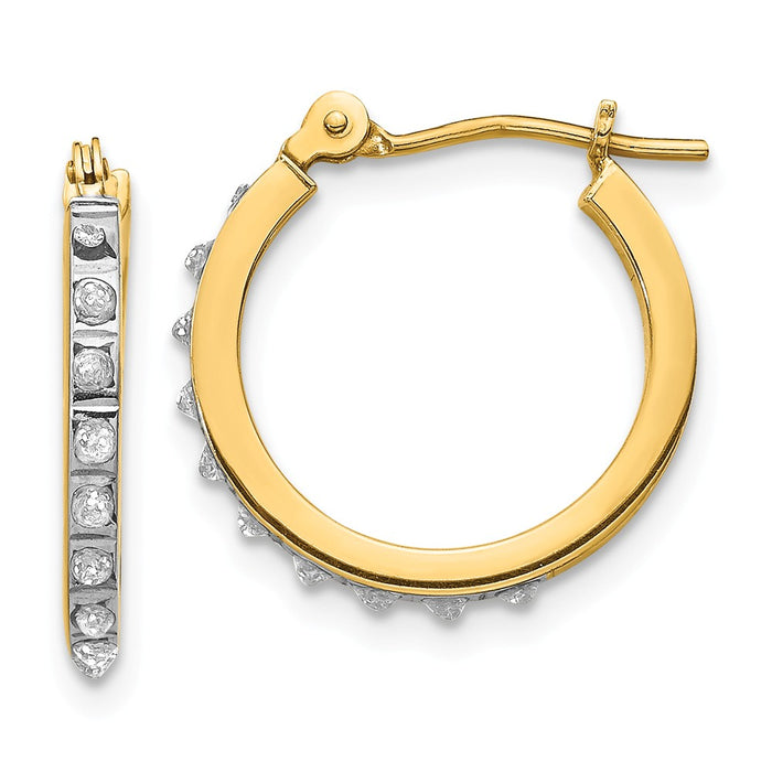 Million Charms 14k Yellow Gold Diamond Fascination Small Hinged Leverback Hoop Earrings, 15mm x 1mm