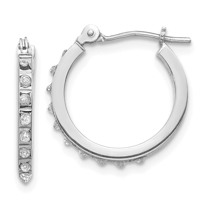 Million Charms 14k White Gold Diamond Fascination Hinged Hoop Earrings, 15mm x 1mm