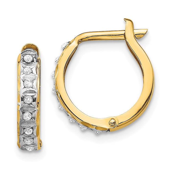 Million Charms 14k Yellow Gold Diamond Fascination Round Hinged Hoop Earrings, 13mm x 2mm