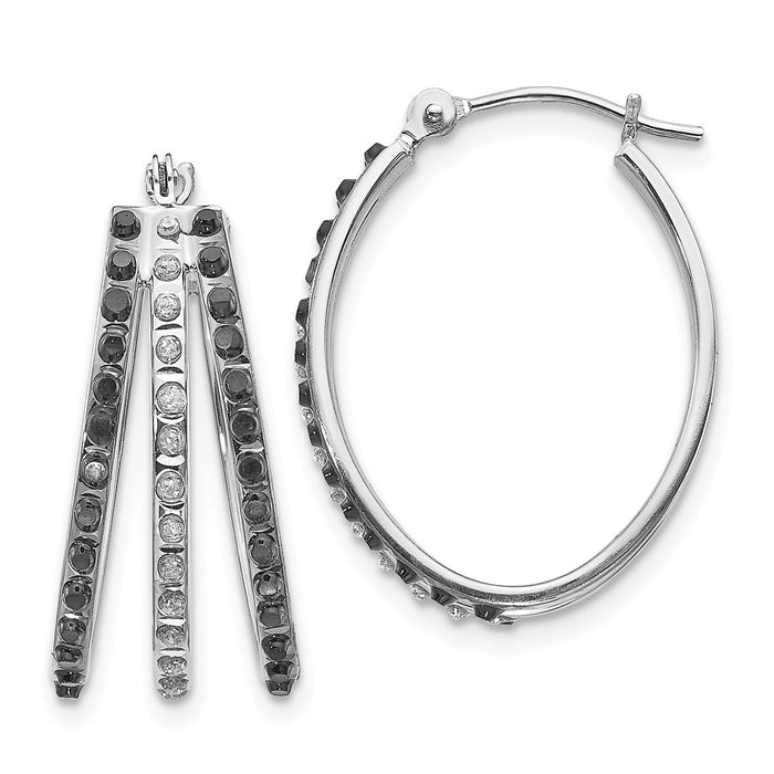 Million Charms 14k White Gold Diamond Fascination Black & W Diamond Triple Oval Hinged Hoop Earrings, 22mm x 10mm