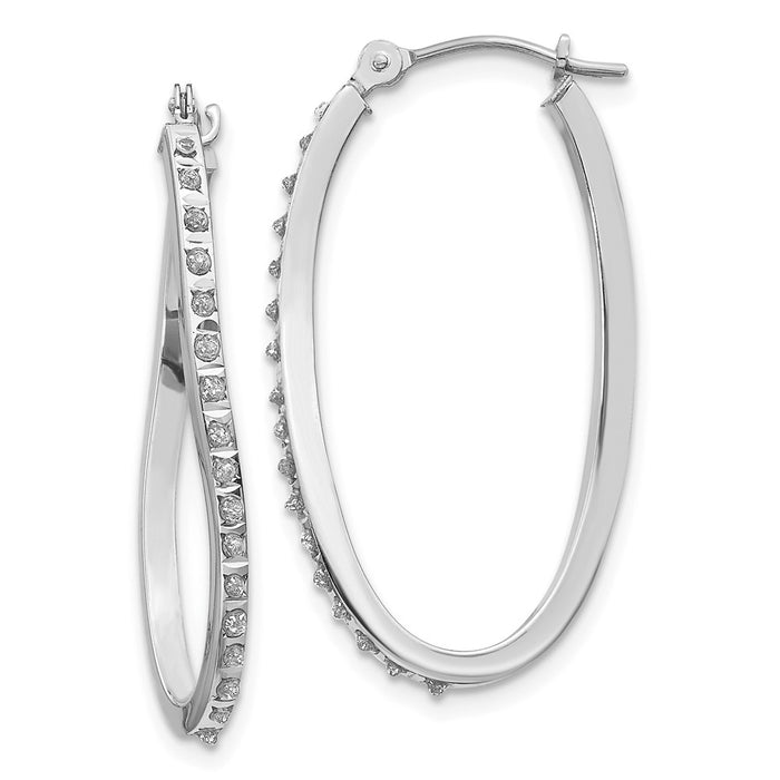 Million Charms 14k White Gold Diamond Fascination Twist Hinged Hoop Earrings, 30mm x 1mm