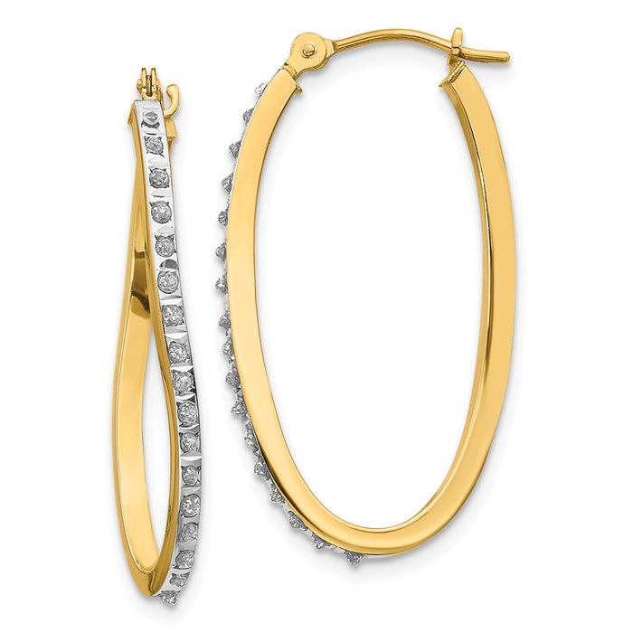 Million Charms 14k Yellow Gold Diamond Fascination Twist Hinged Hoop Earrings, 30mm x 1mm