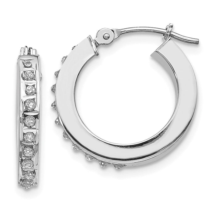 Million Charms 14k White Gold Diamond Fascination Round Hinged Hoop Earrings, 16mm x 2mm